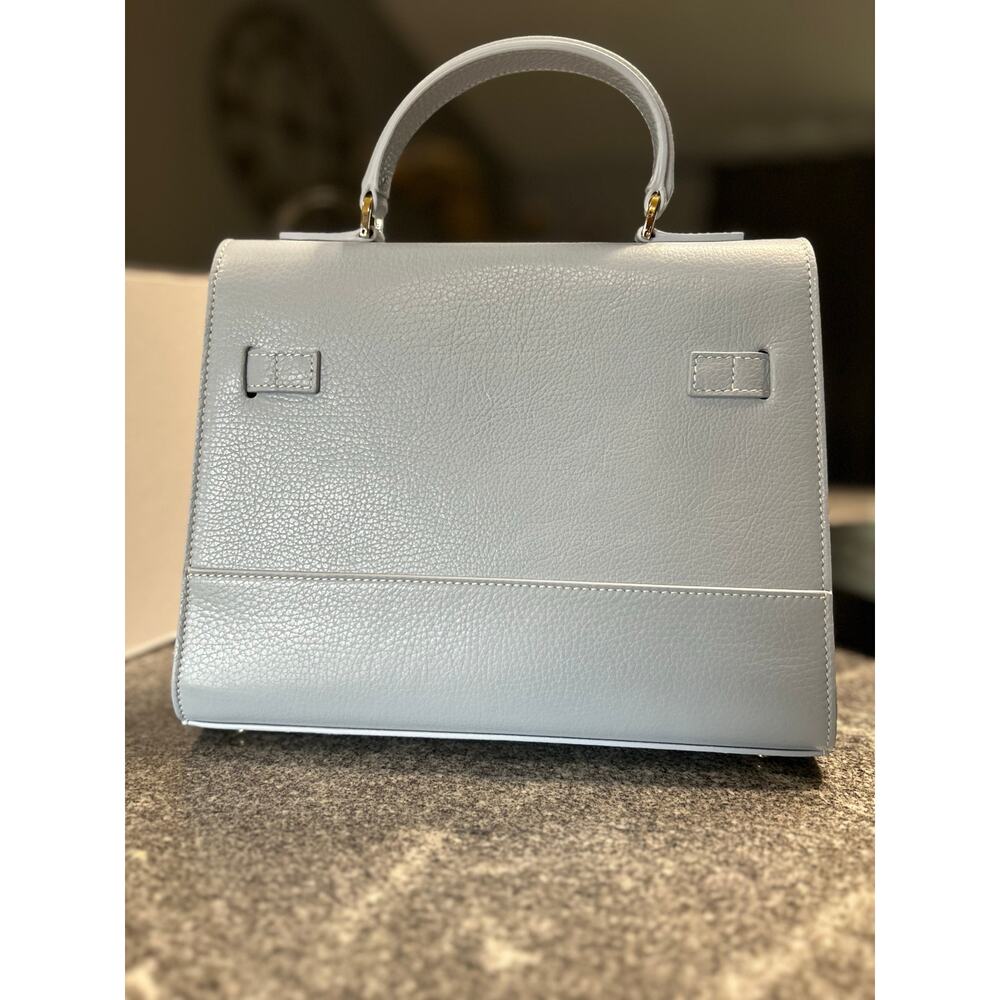 Teddy Blake Kim 11" Satchel – Light Blue Cervo Leather, Gold Hardware- NWT - Picture 2 of 8